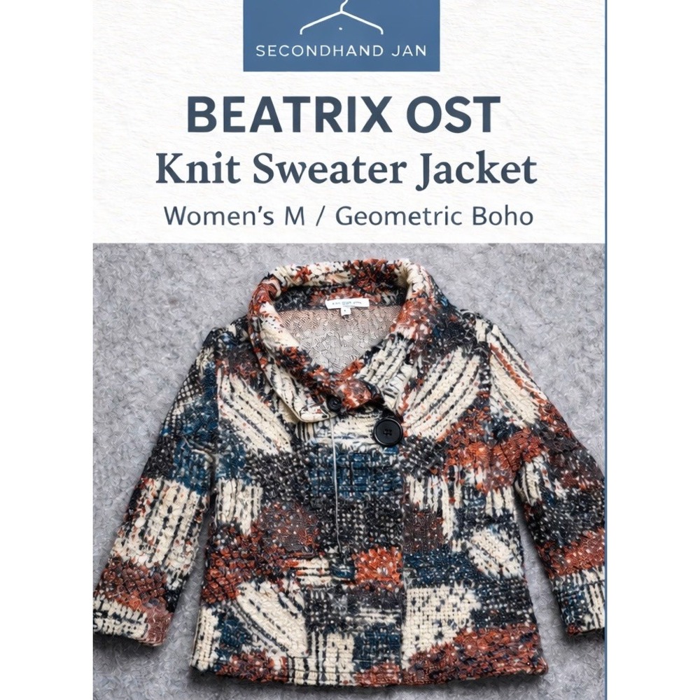 Beatrix Ost Mohair Blend Knit  Sweater Jacket –‎ Women's Medium Geometric Boho